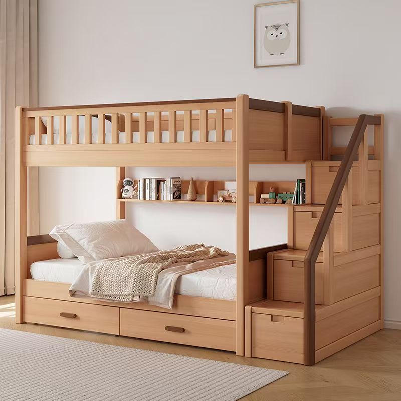 Bunk Bed With Stairs And Slide - ！@Nature Oak Wooden Bunk Bed With
