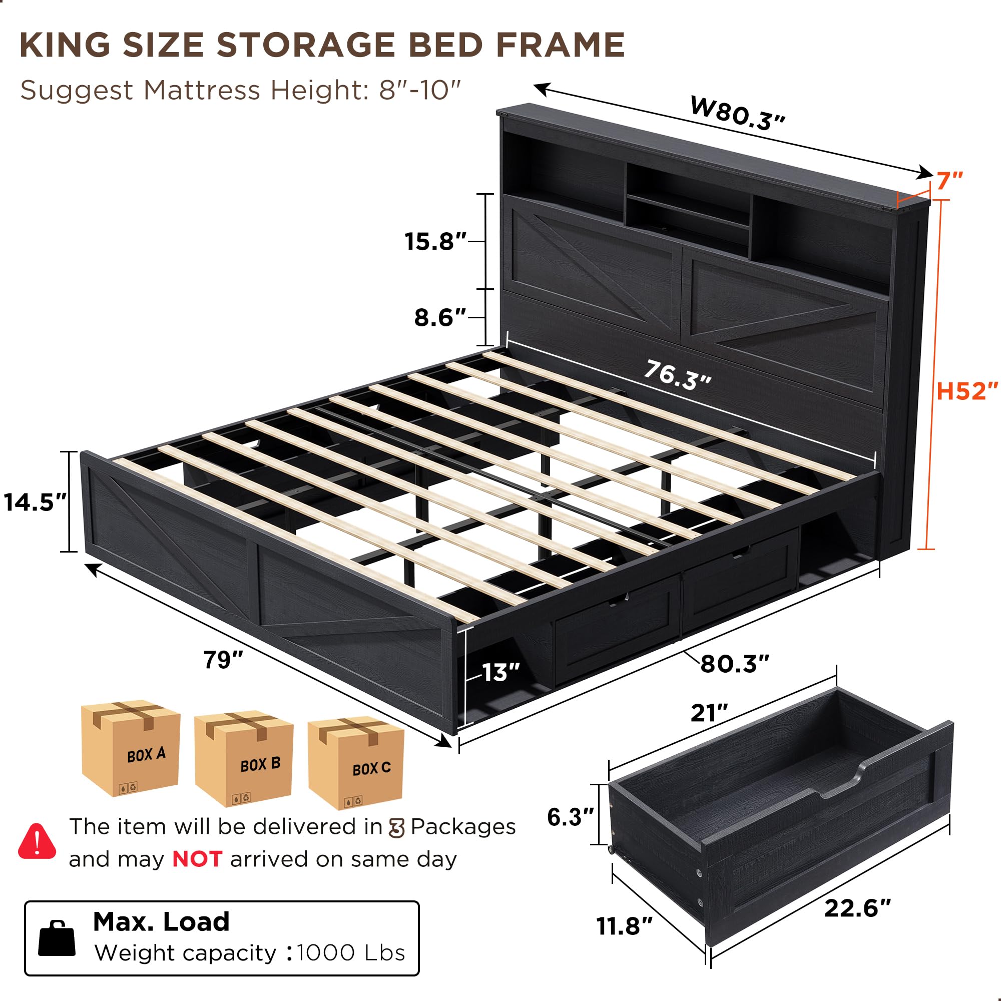 Farmhouse King Size Bed Frame  - King Size Bed Frame With Storage Drawers review and price