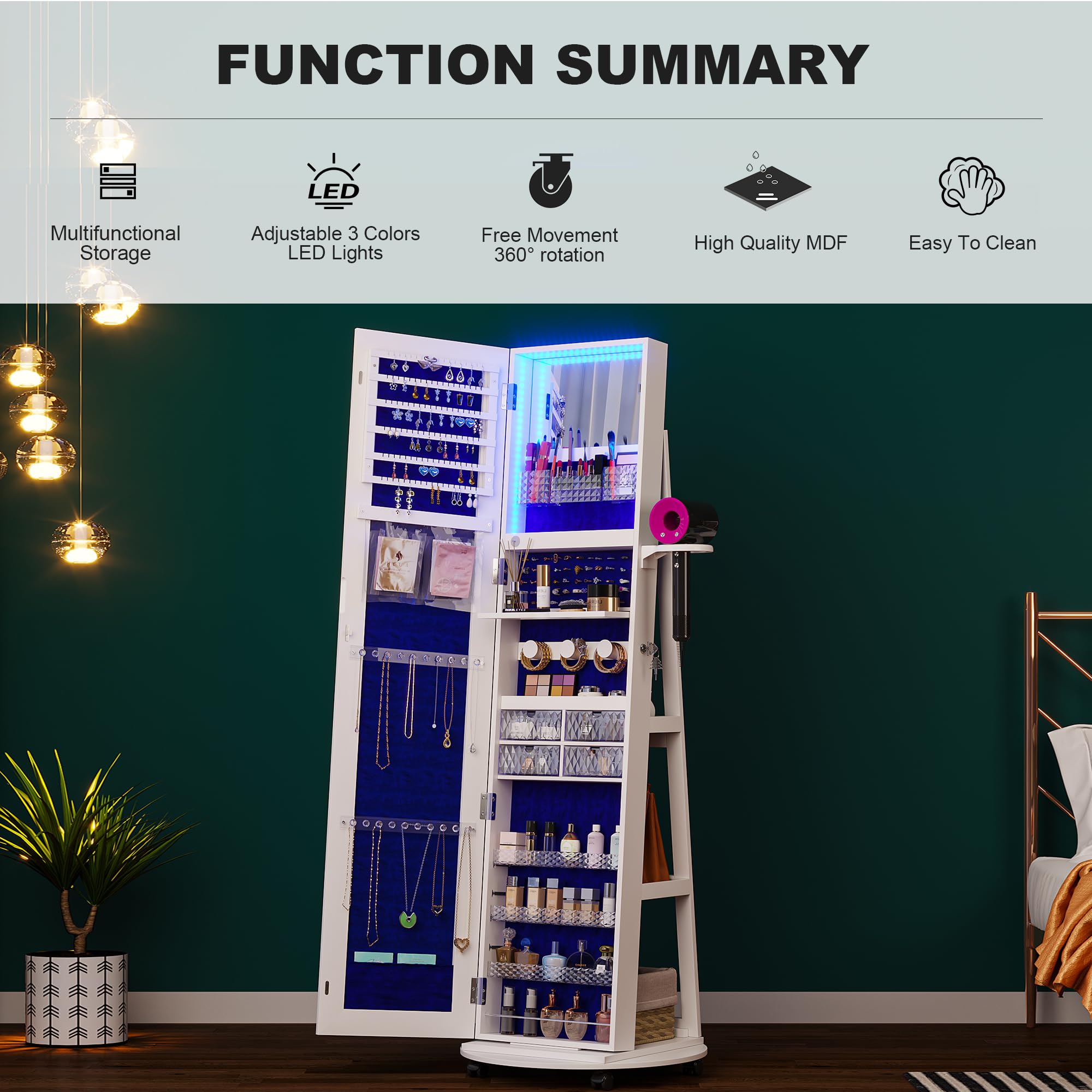 360° Swivel Jewelry Armoire wi - Full Length Mirror Jewelry Armoire review and price