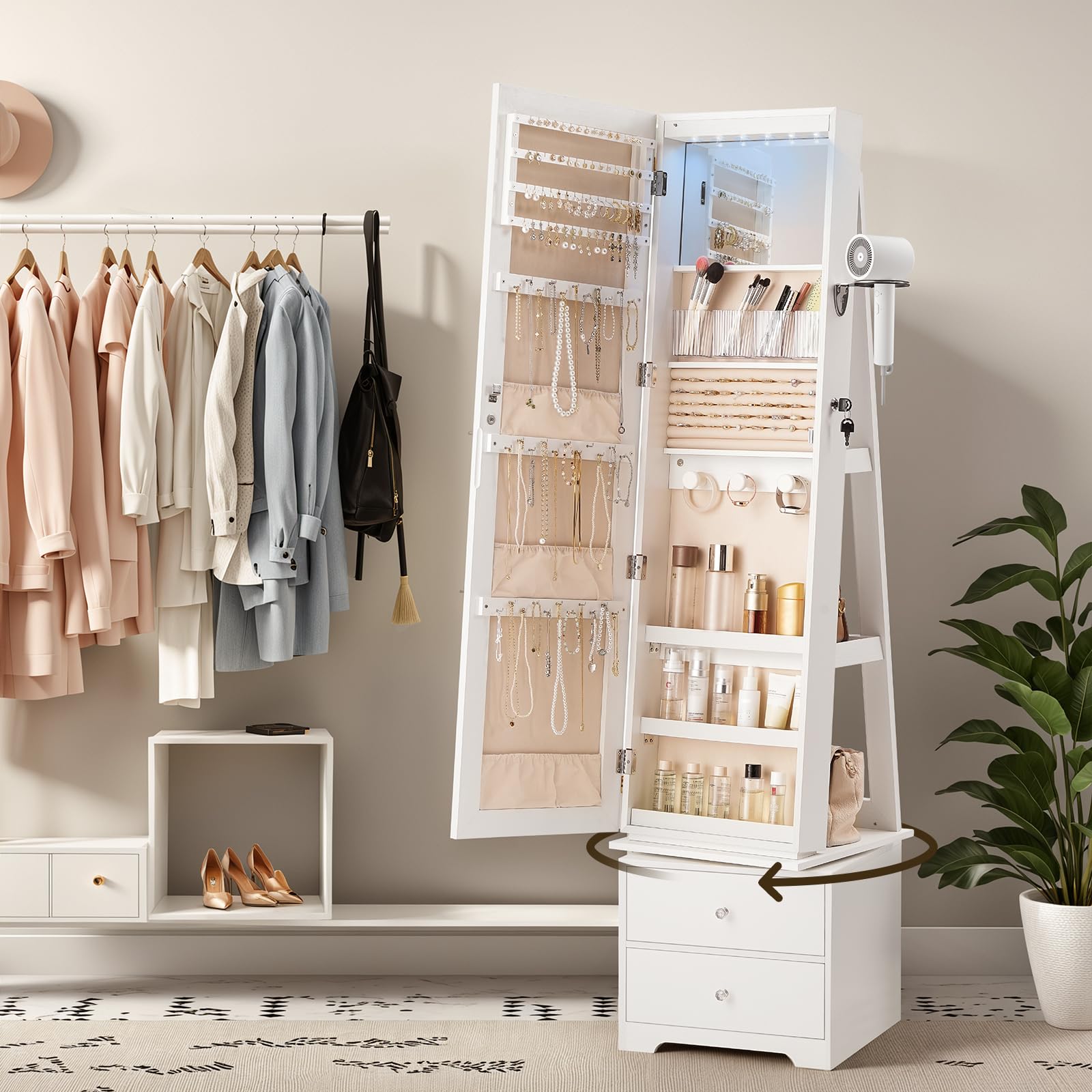360° Swivel Jewelry Cabinet wi - Full Length Mirror Jewelry Armoire review and price