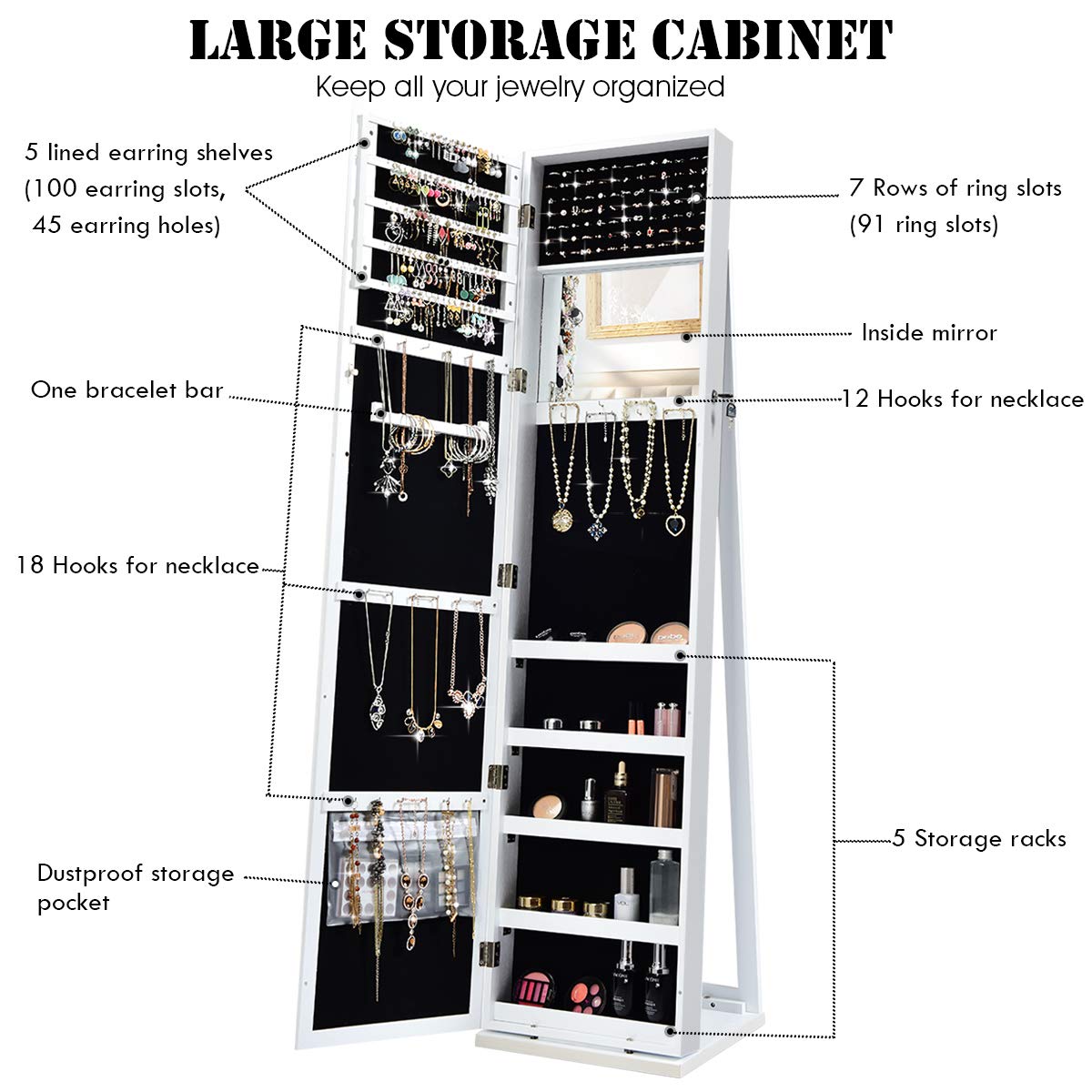 Standing Jewelry Armoire with  - Full Length Mirror Jewelry Armoire review and price